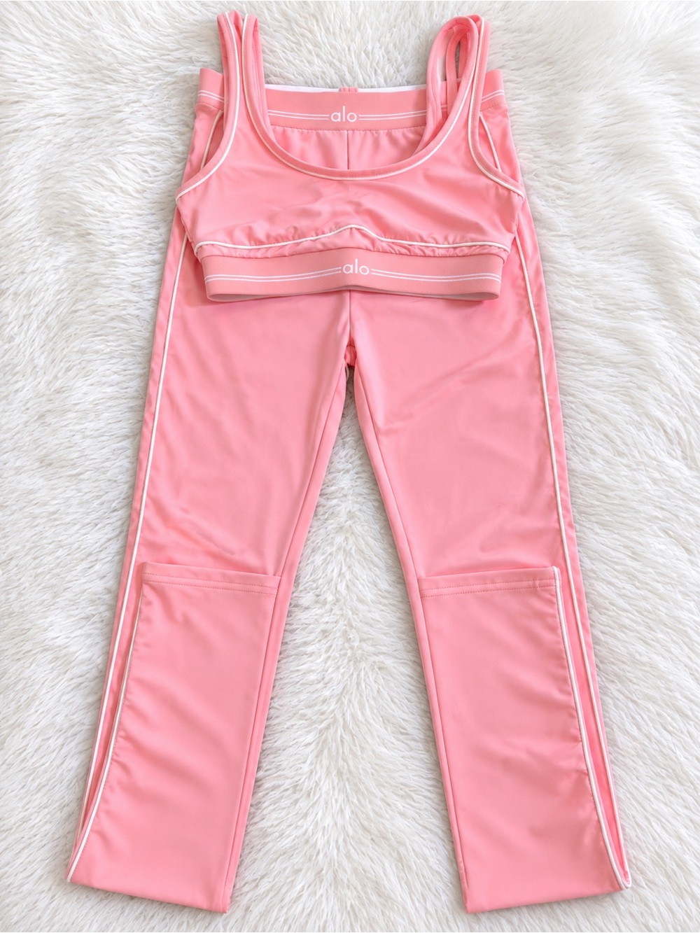 ALO Yoga Kids Coral Pink Leggings with White Piping
